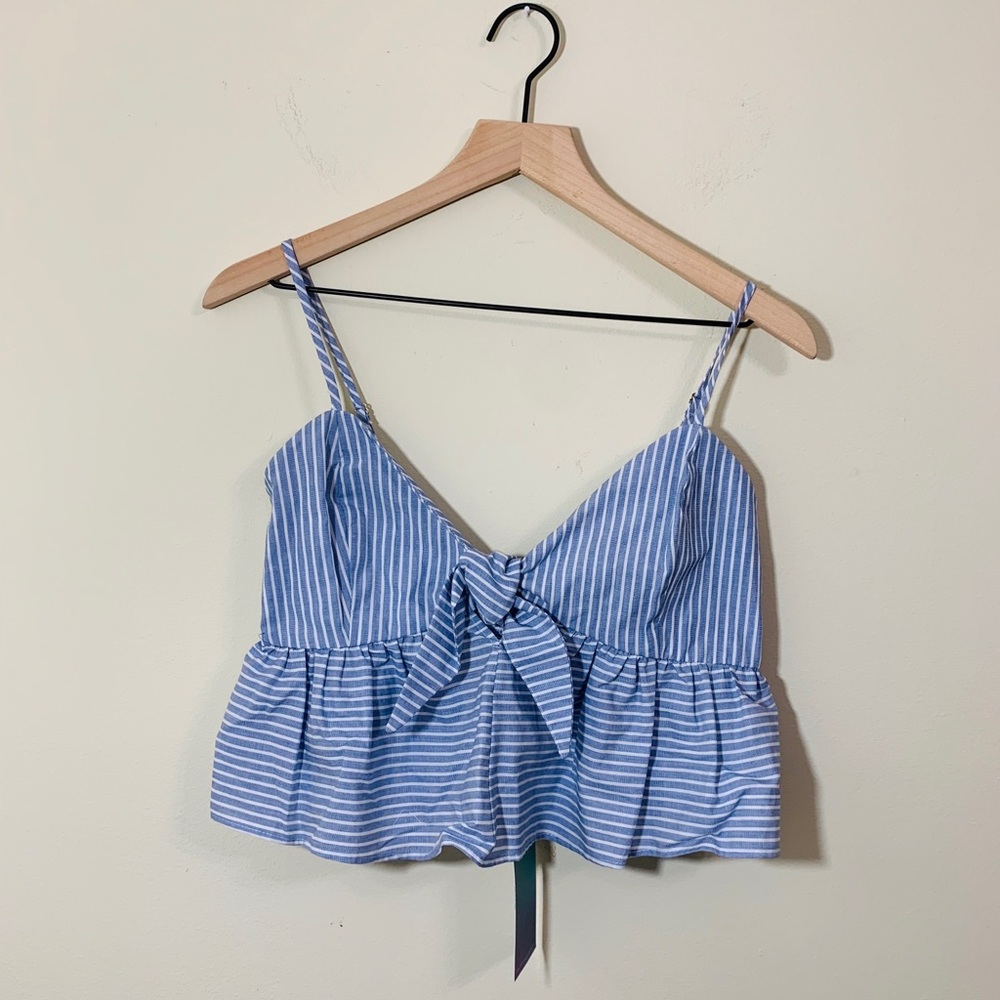 Show Me Your Mumu Striped Ruffle Tie Front Crop